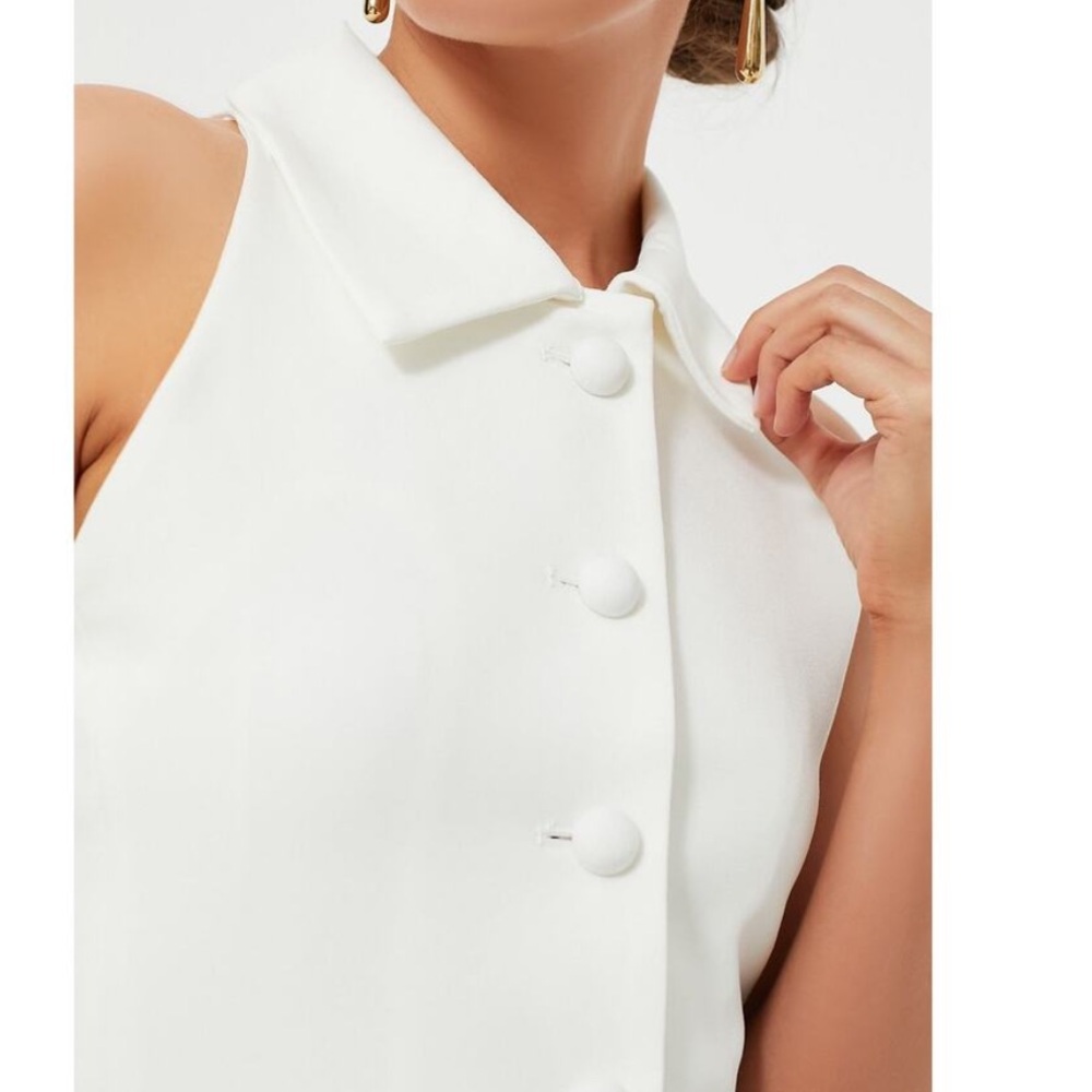 AEXAE Twill Vest Mini Button Dress in White - Picture 2 of 9